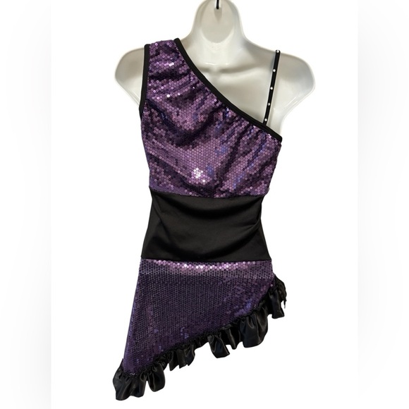 Halloween Costume Flapper Dress Latin Dancer Ruffles One Shoulder Sz M Ice Skate - Picture 5 of 6